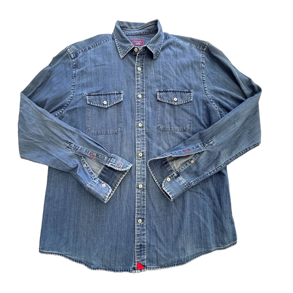 unTUCKit Mens Denim Chambray Button Down Long Sleeve Shirt XL 100% Cotton